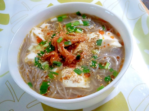 冷麺の麺で！キムチ豆腐温麺＋＋